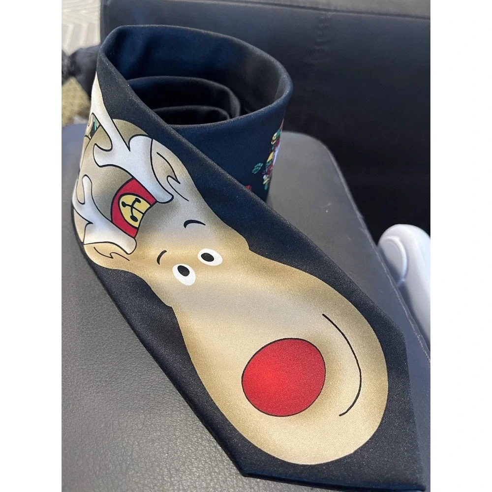 NOEL - RUDOLPH & SANTA'S Sleigh‎ - SILKY -  UGLY CHRISTMAS Mens NECK TIE